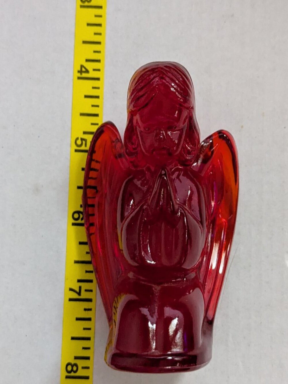 Vintage MOSSER Red Glass Praying Angel Figurine